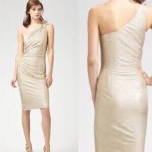 David Meister Women’s Gold One Shoulder Party Dress Size 2